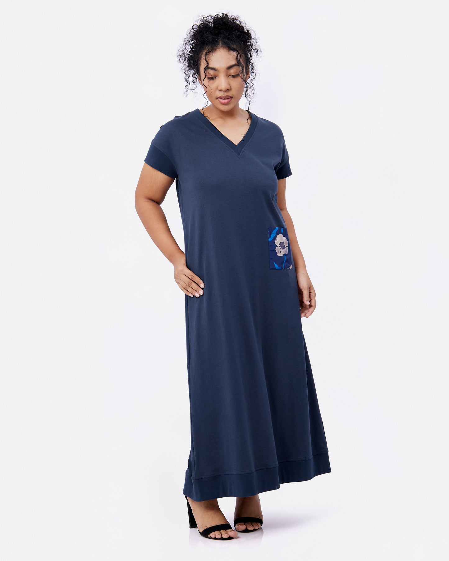 Navy Cotton Jersey Maxi Dress