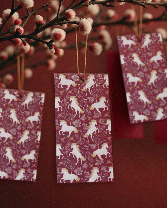 Studio Qiling Spring Unicorn Fortune Draw event poster with colorful unicorn and Chinese New Year themes.