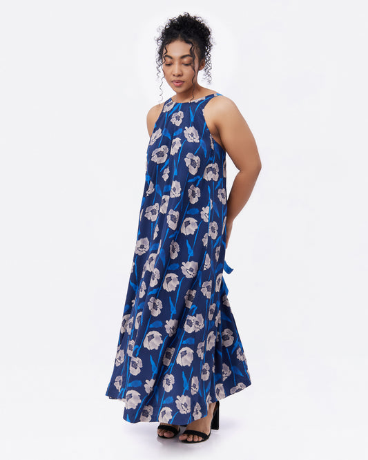 Dancing Poppies Moonlight Reversible Silk Blend Maxi Dress