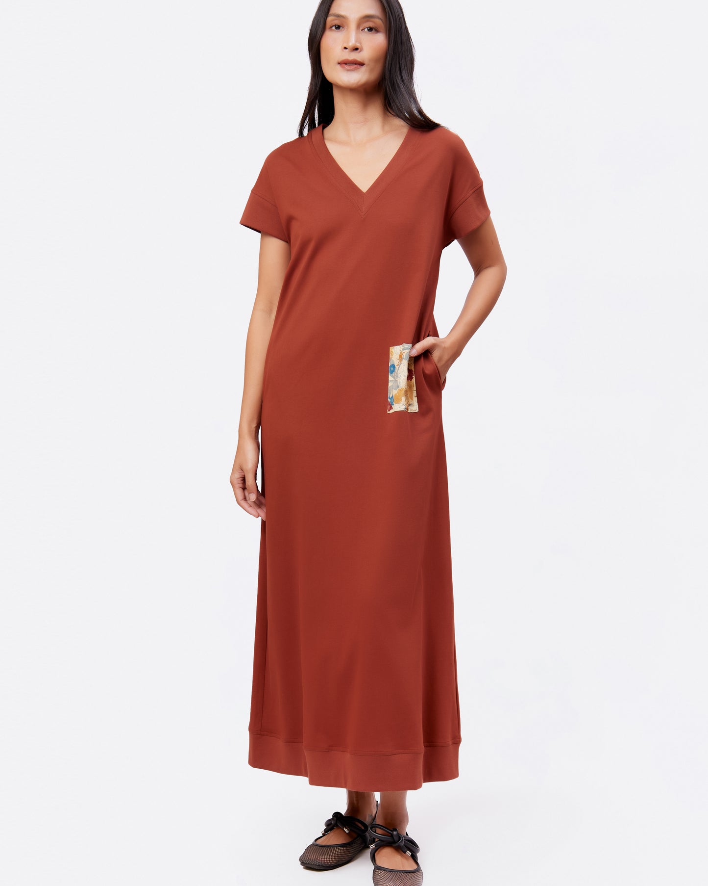 Umber Cotton Jersey Maxi Dress