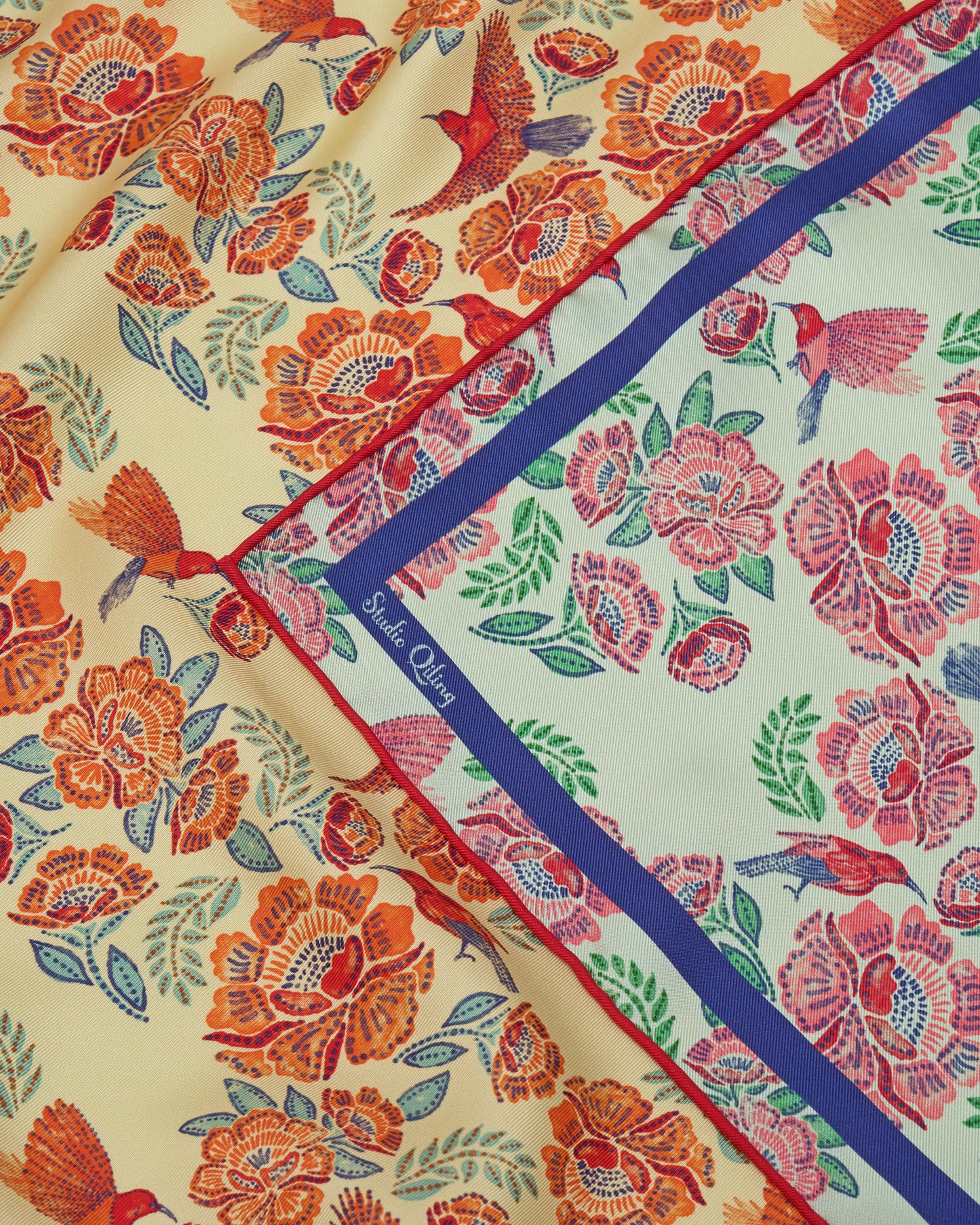 Crimson Sunbird Mint Sunrise Double Side Silk Scarf 100