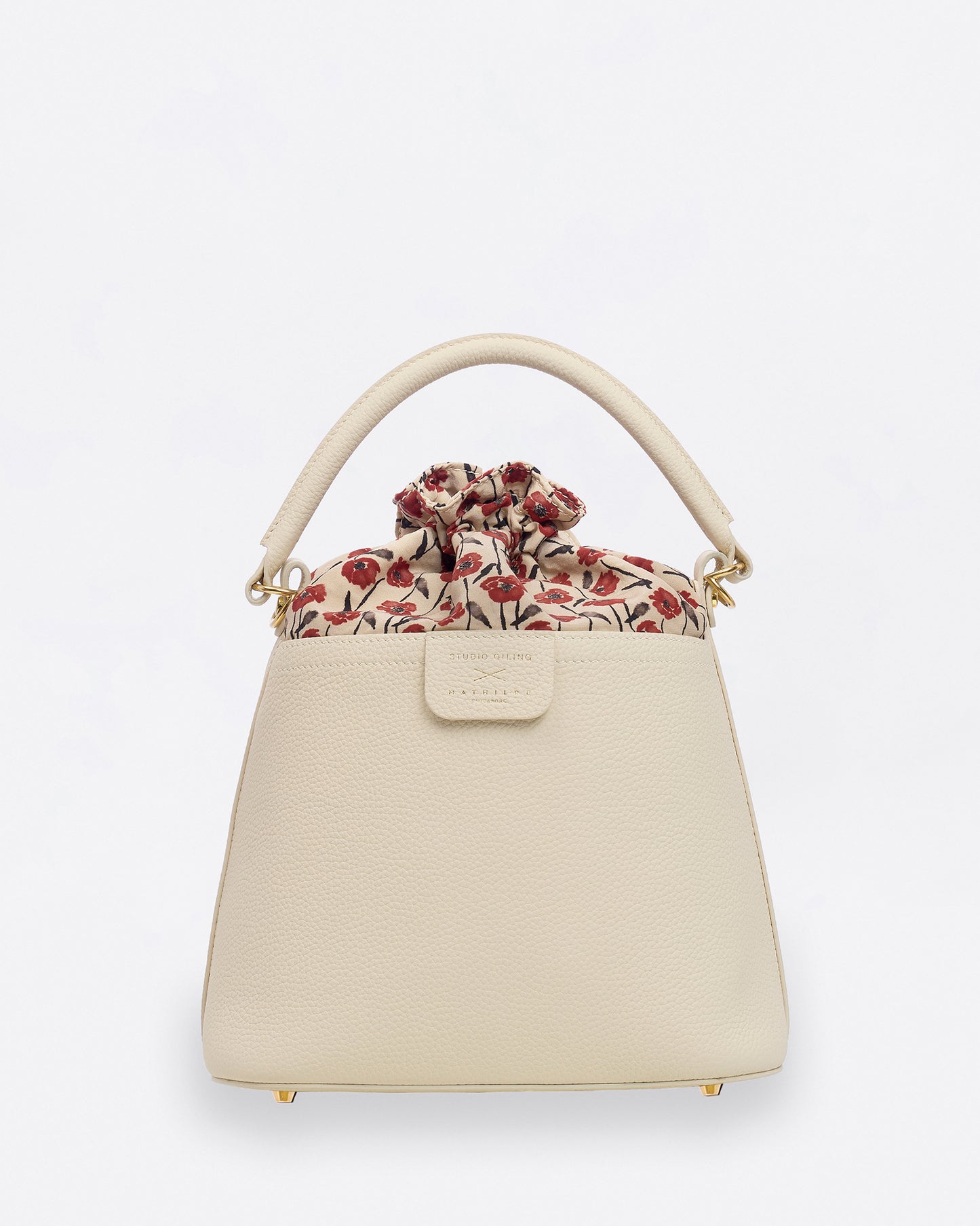 Dancing Poppies Marquetry Bucket Bag Ivory