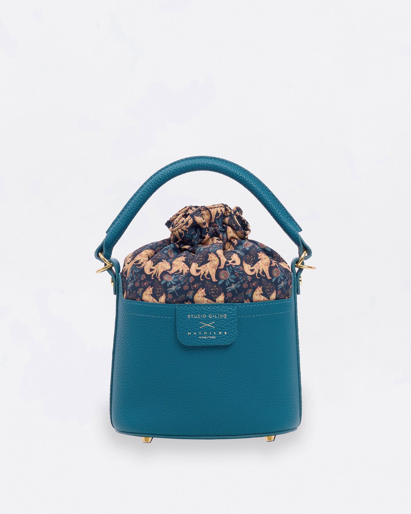 Kitsune Marquetry Mini Bucket Bag Teal