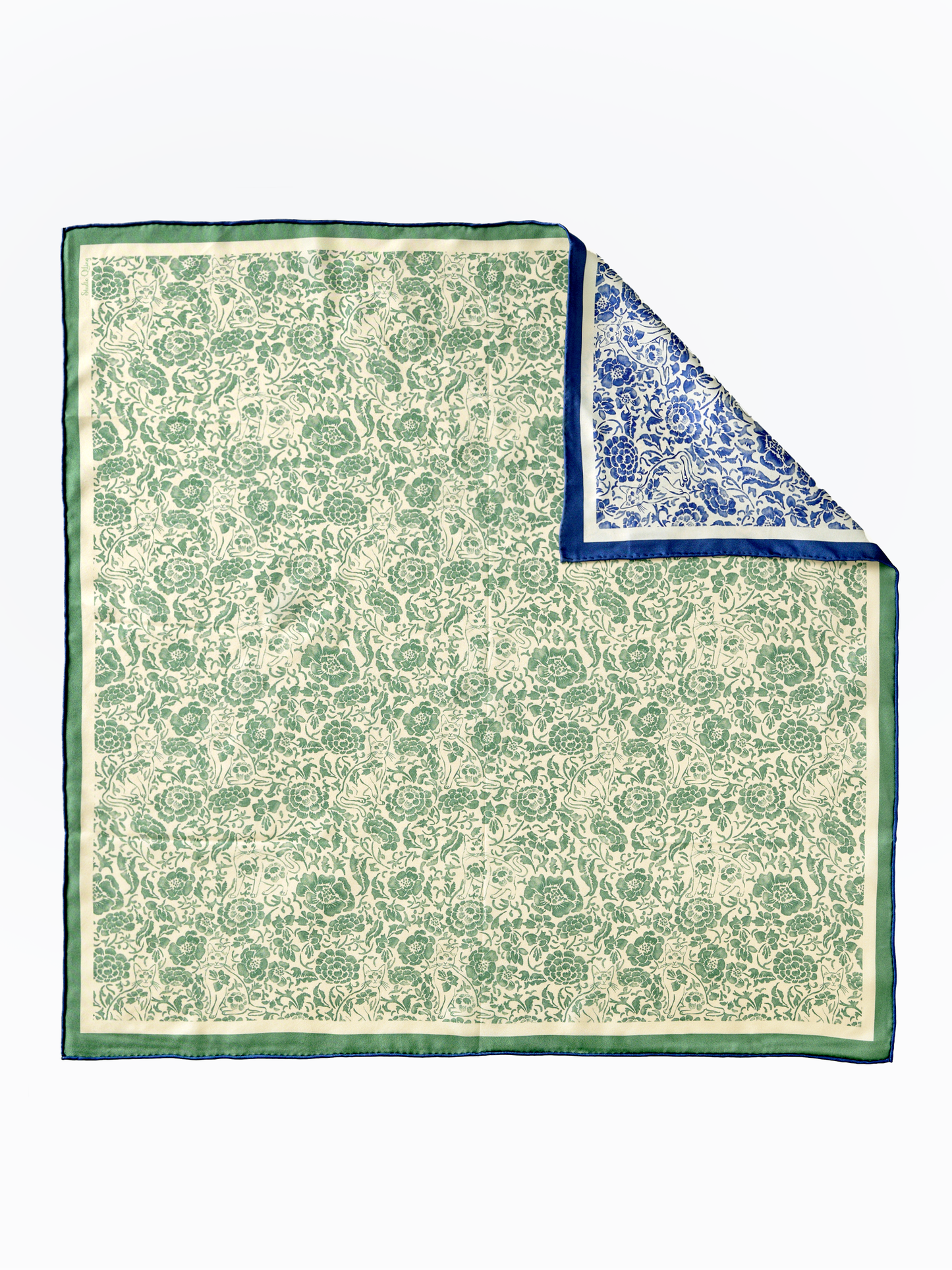 Porcelain Cat Classic Green Double Side Silk Scarf 65