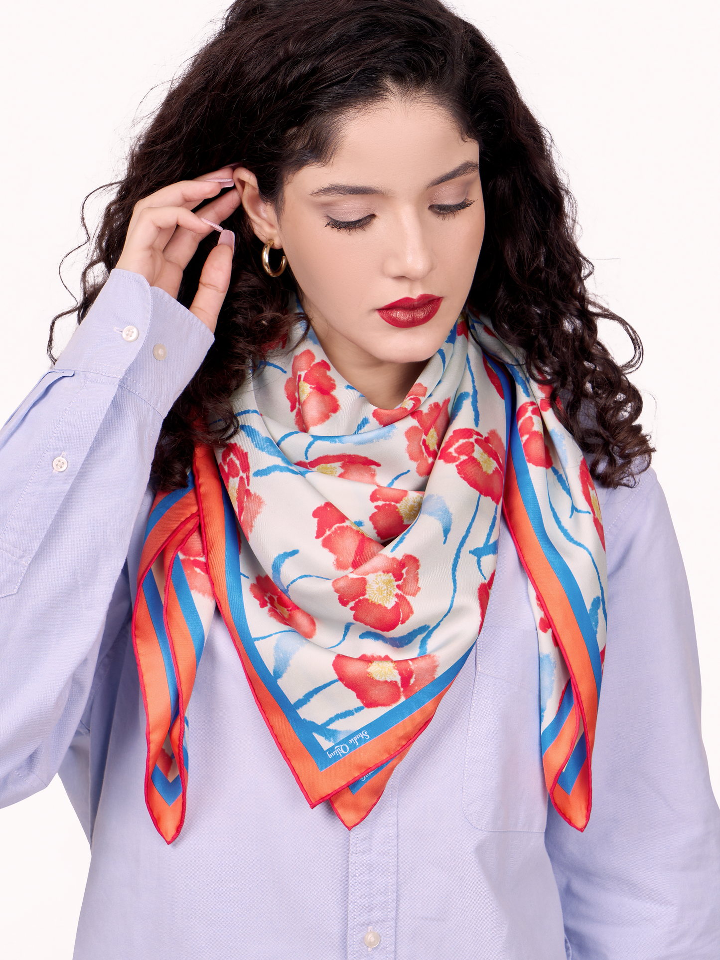 Dancing Poppies Summer Mist Double Side Silk Scarf 100