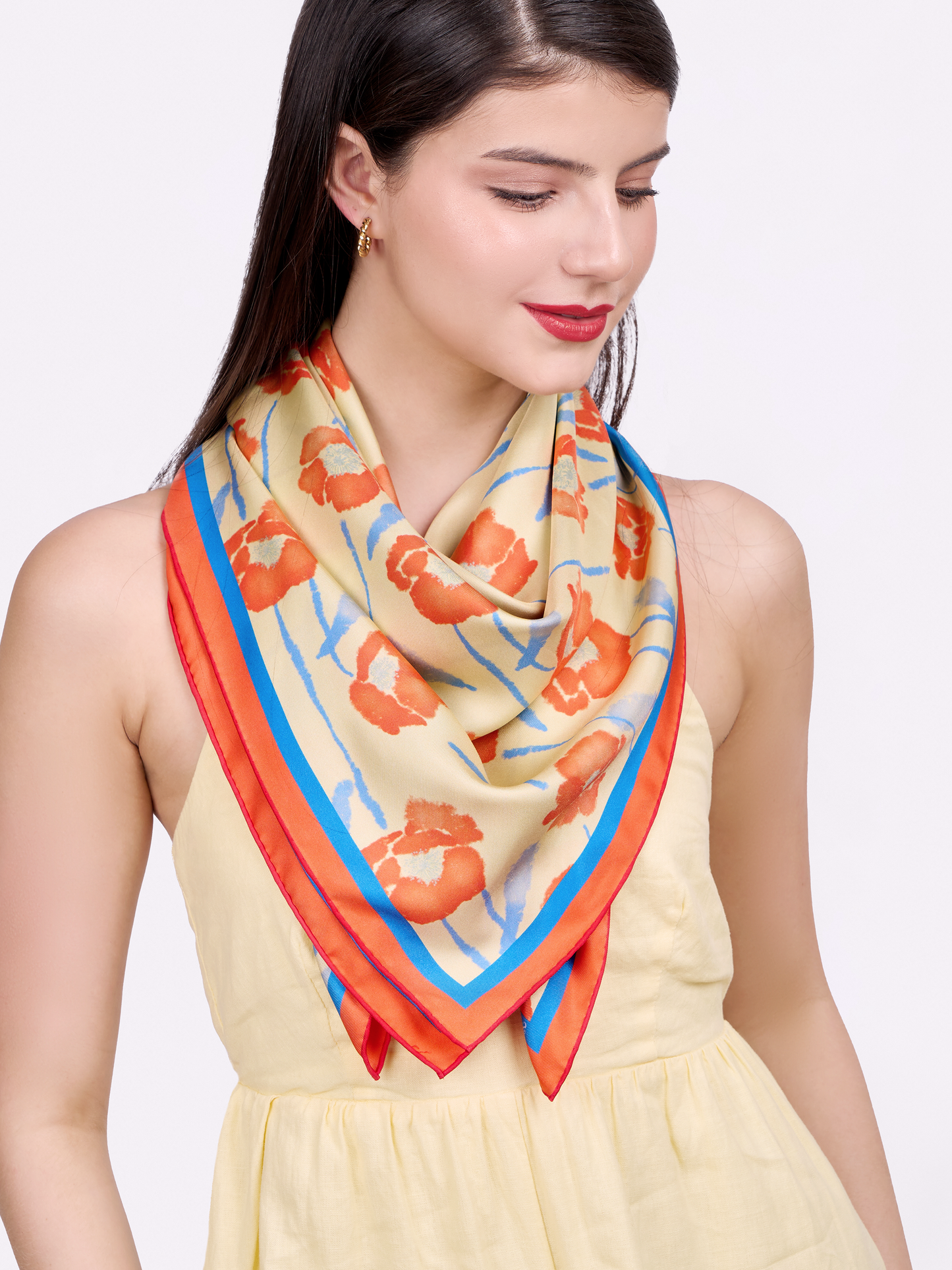 Dancing Poppies Summer Mist Double Side Silk Scarf 100