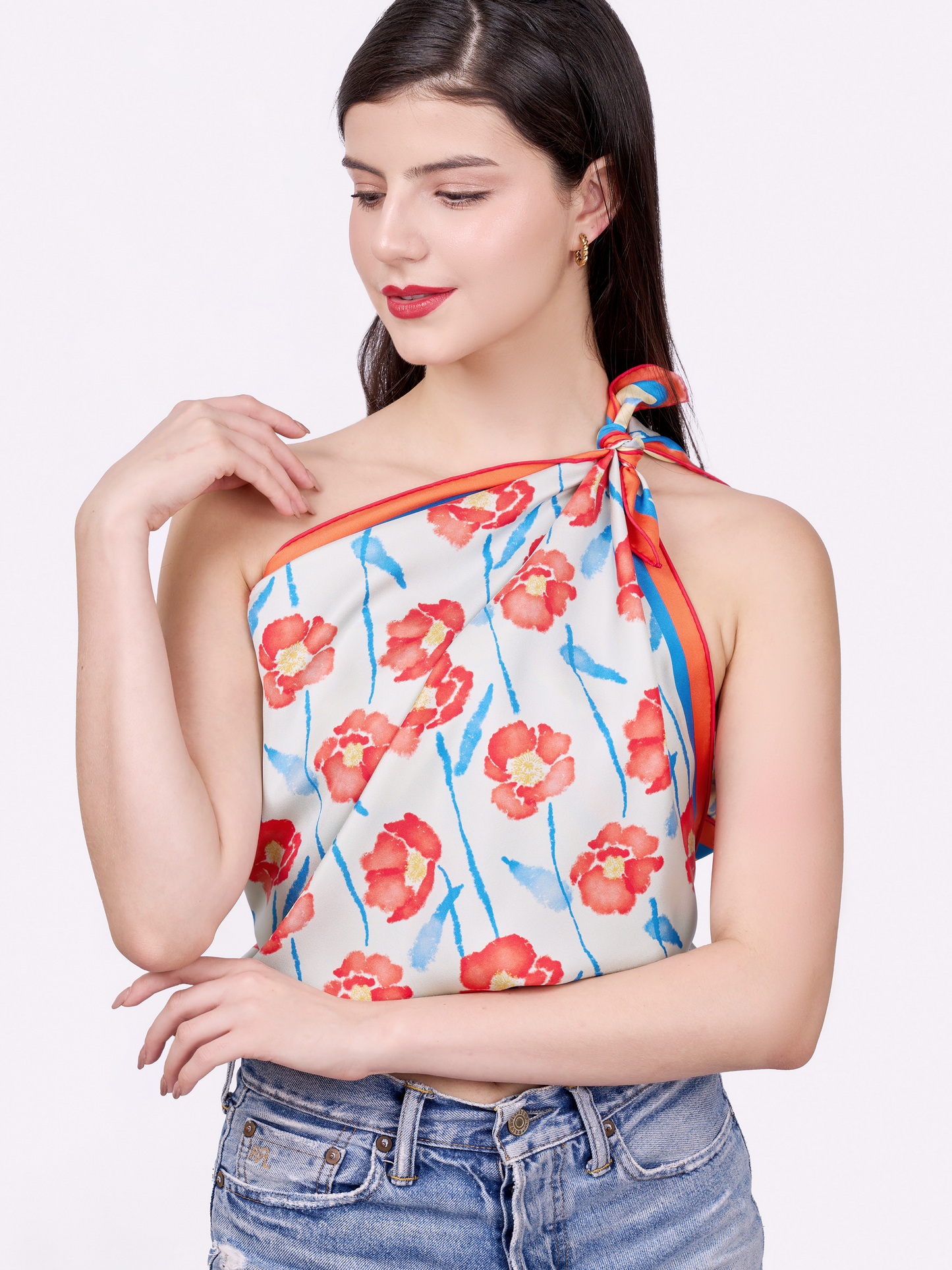 Dancing Poppies Summer Mist Double Side Silk Scarf 100