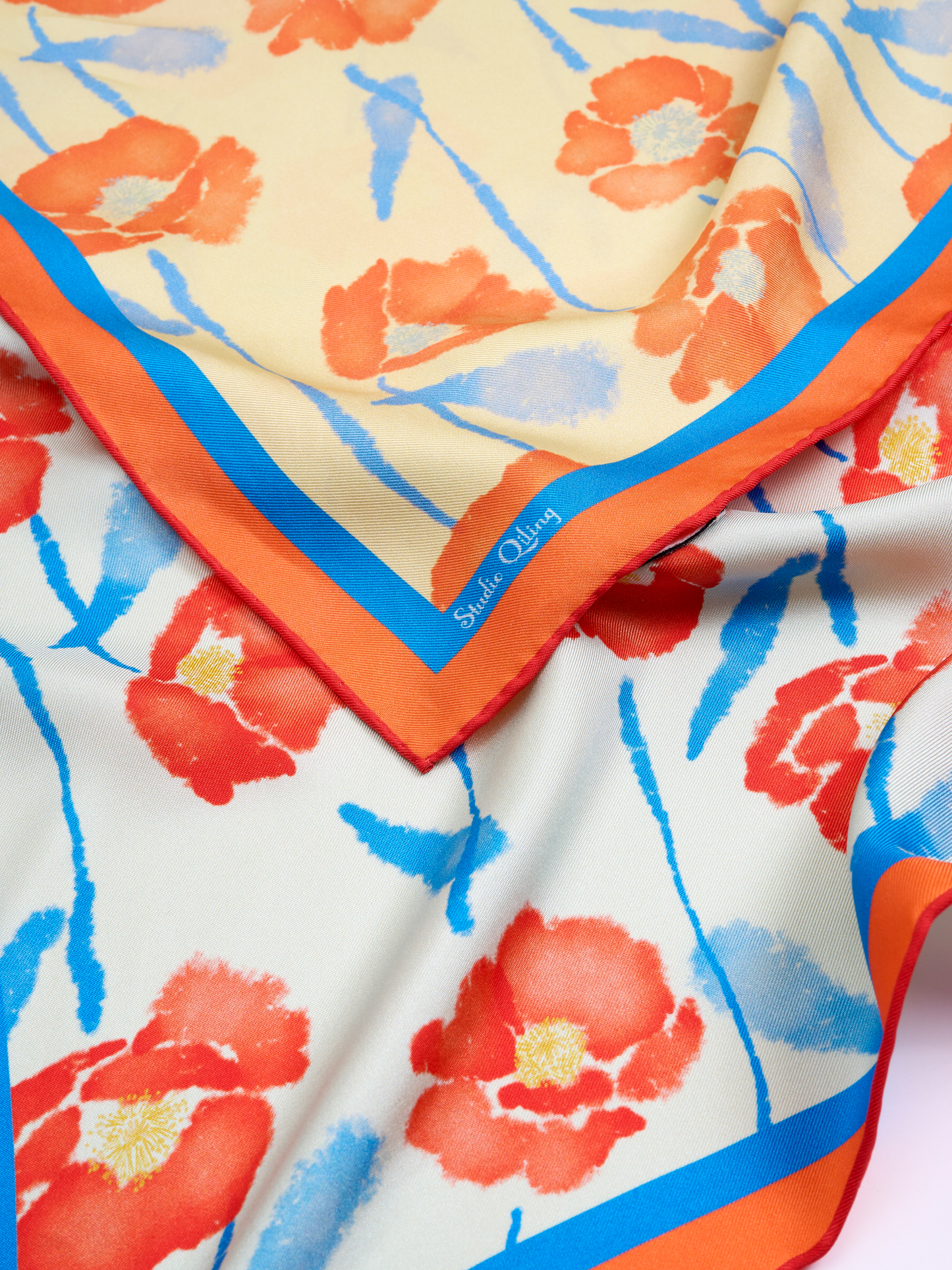 Dancing Poppies Summer Mist Double Side Silk Scarf 100
