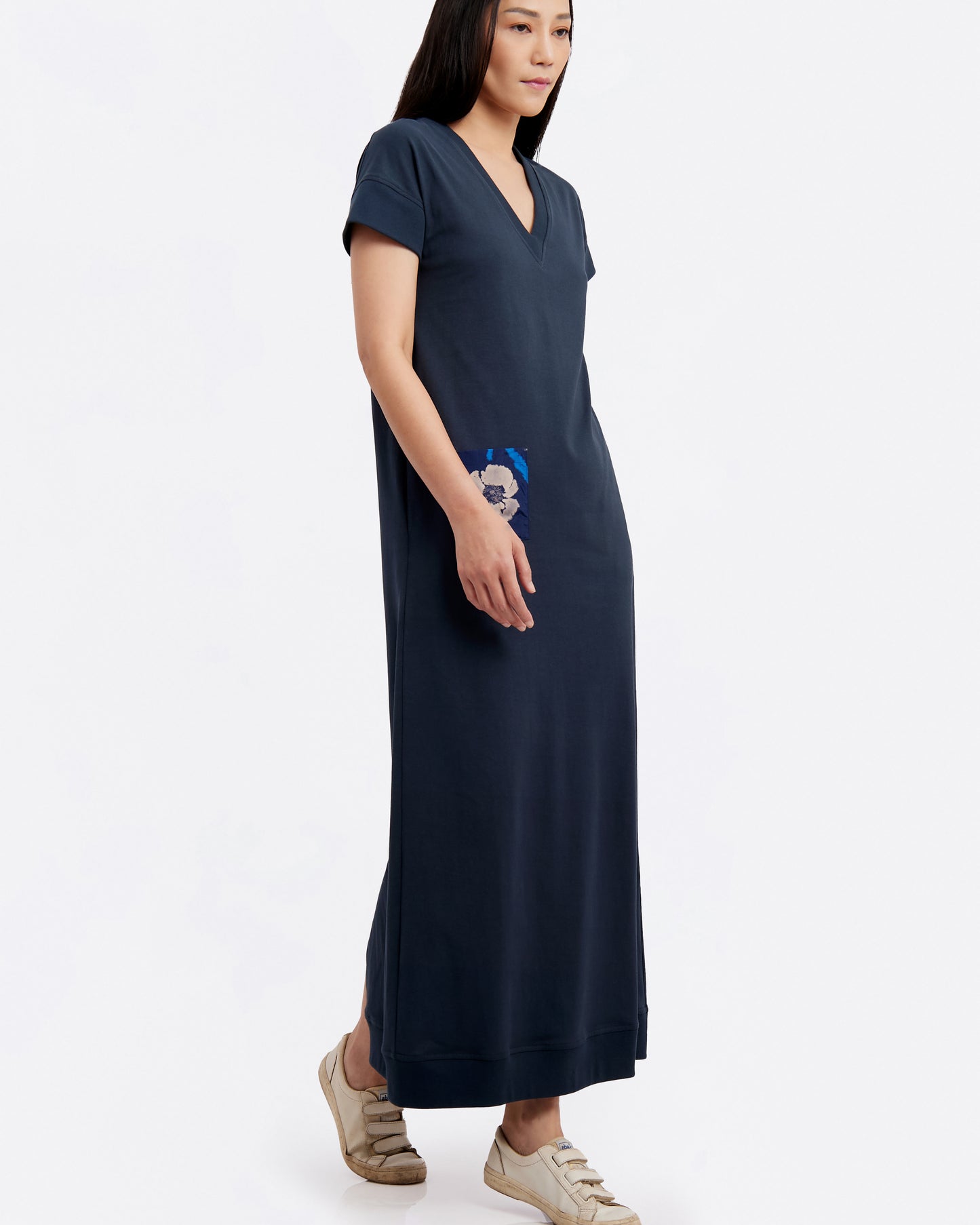 Navy Cotton Jersey Maxi Dress