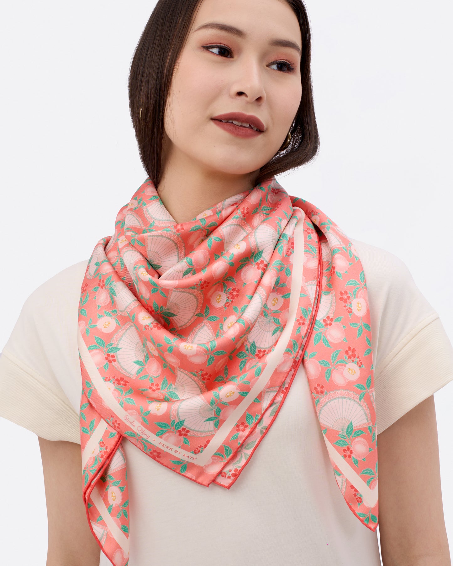 Golden Peaches Pink Coral Double Side Silk Scarf 100