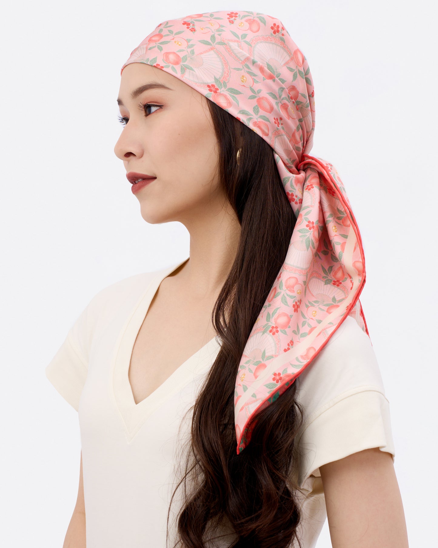 Golden Peaches Pink Coral Double Side Silk Scarf 100