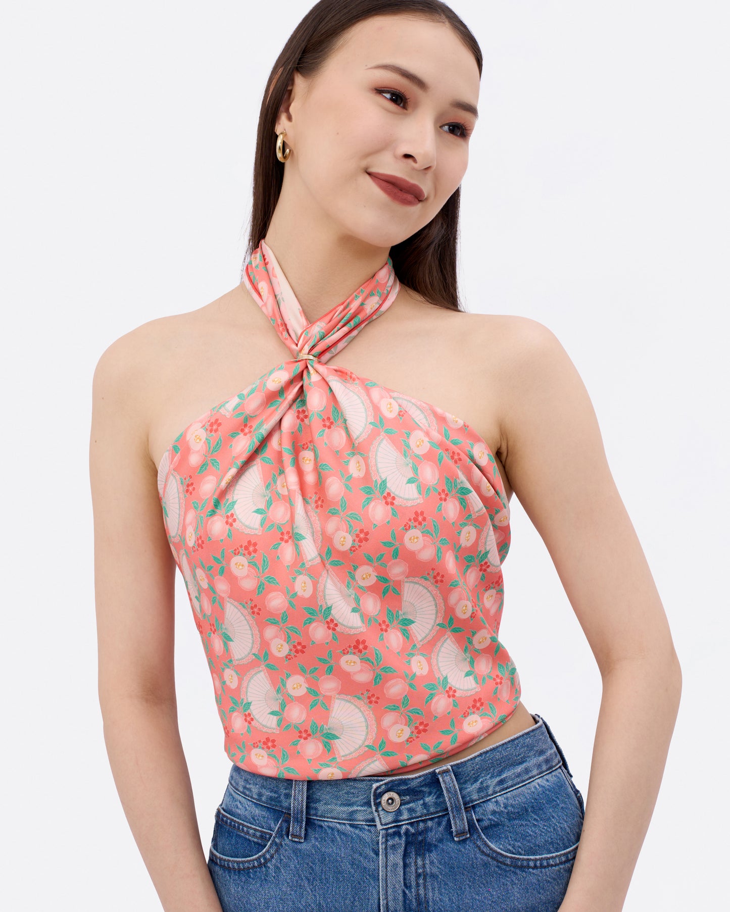 Golden Peaches Pink Coral Double Side Silk Scarf 100