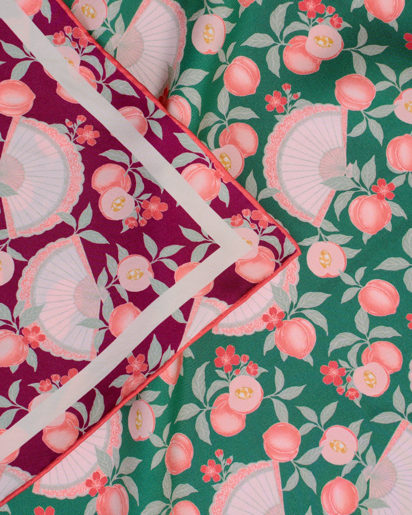 Golden Peaches Emerald Wine Double Side Silk Scarf 100