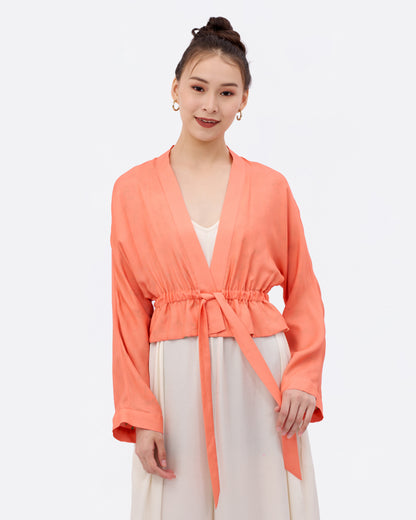 Golden Peaches Coral Reversible Cropped Kimono