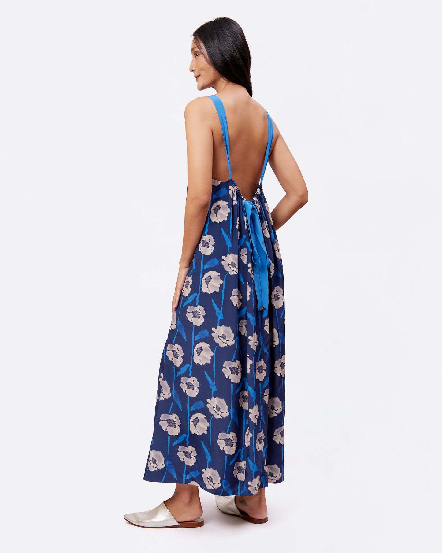 Dancing Poppies Moonlight Reversible Silk Blend Maxi Dress