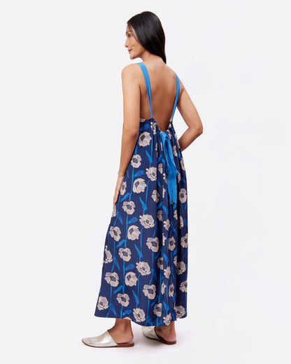 Dancing Poppies Moonlight Reversible Silk Blend Maxi Dress
