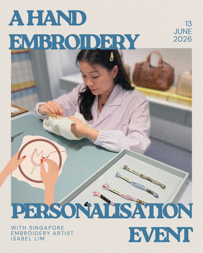 Studio Qiling x Isabel Lim hand embroidery personalisation event — add monogram embroidery to your silk scarf Singapore boutique