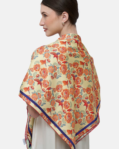 Crimson Sunbird Mint Sunrise Double Side Silk Scarf 100