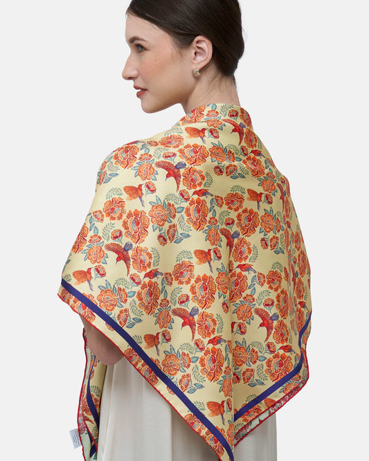 Crimson Sunbird Mint Sunrise Double Side Silk Scarf 100