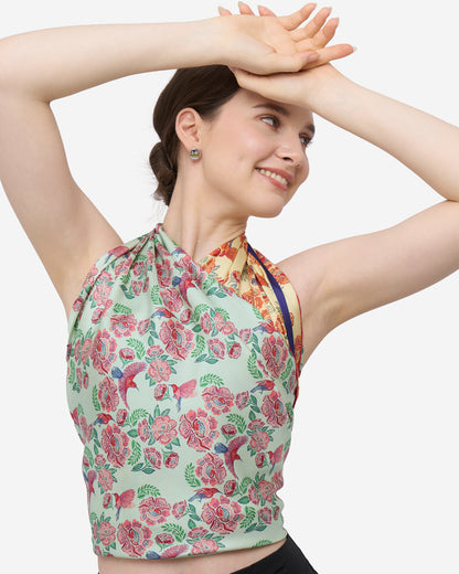 Crimson Sunbird Mint Sunrise Double Side Silk Scarf 100