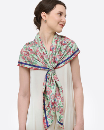 Crimson Sunbird Mint Sunrise Double Side Silk Scarf 100