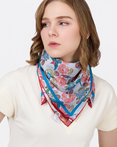 Crimson Sunbird Scarlet Sky Double Side Silk Scarf 65