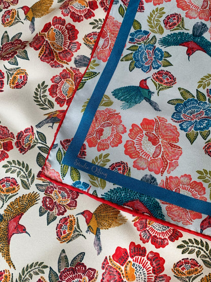 Crimson Sunbird Scarlet Sky Double Side Silk Scarf 65