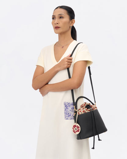Dancing Poppies Bucket Bag Black