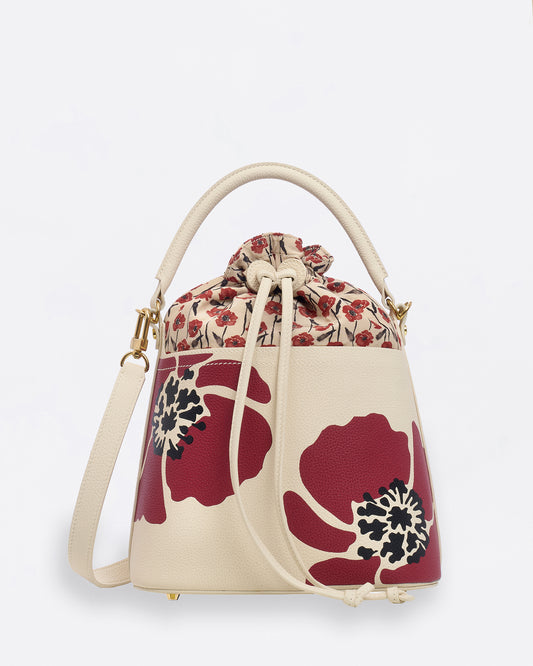 Dancing Poppies Marquetry Bucket Bag Ivory