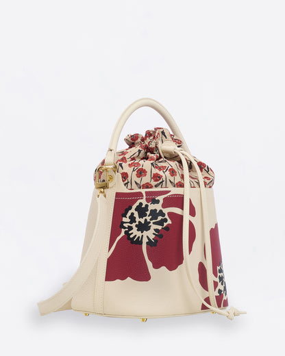 Dancing Poppies Marquetry Bucket Bag Ivory