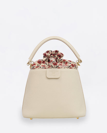Dancing Poppies Marquetry Bucket Bag Ivory