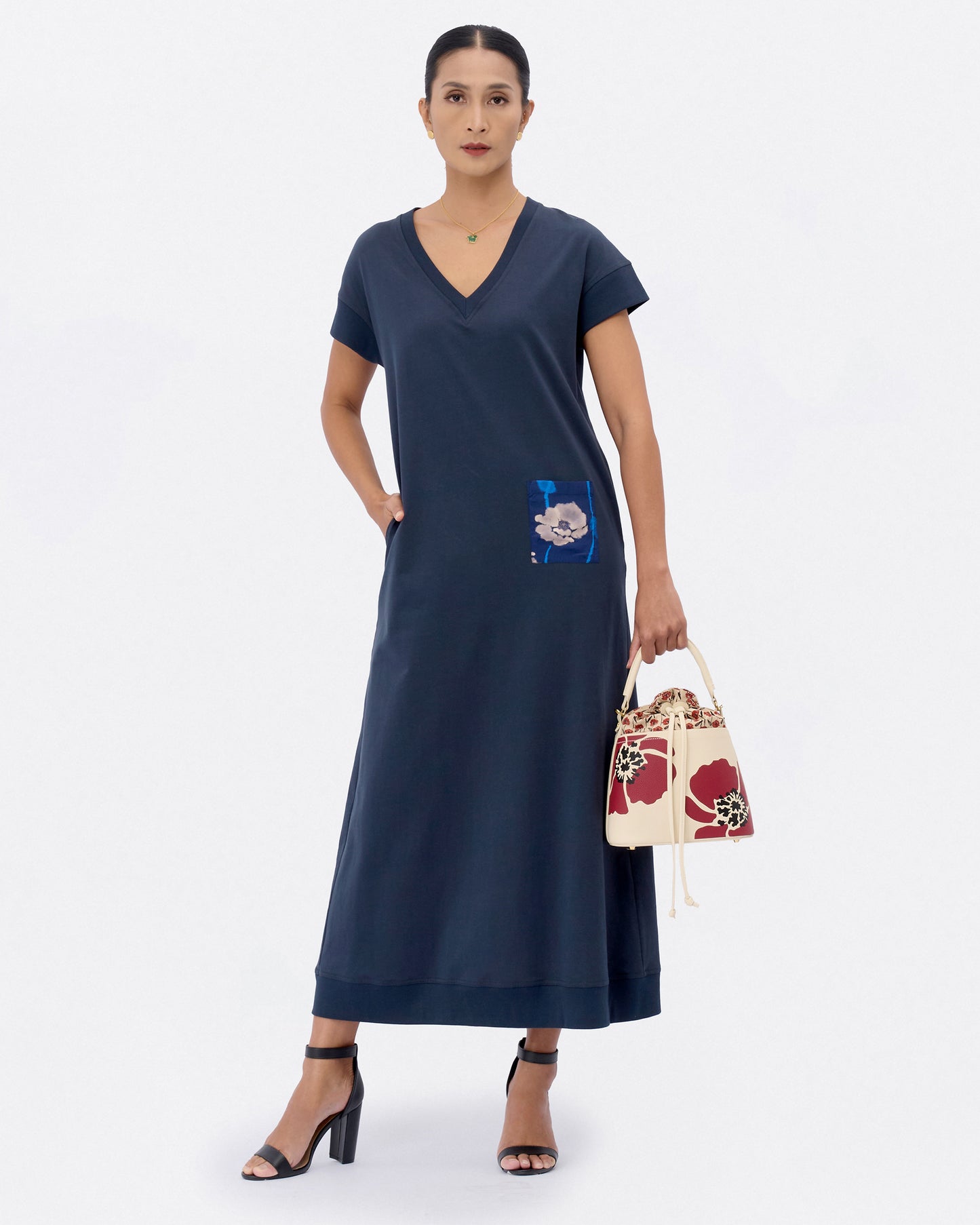 Dancing Poppies Marquetry Bucket Bag Ivory