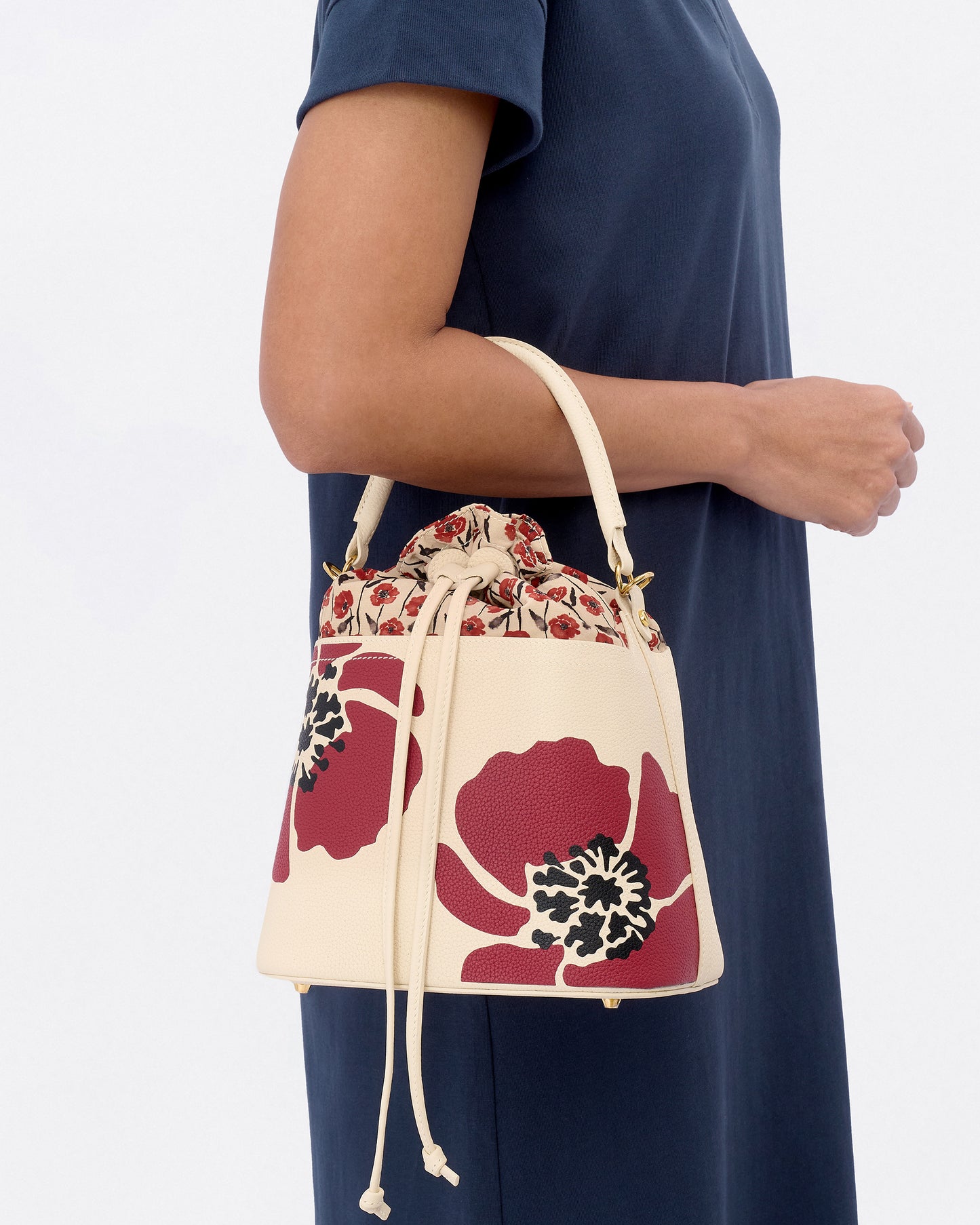 Dancing Poppies Marquetry Bucket Bag Ivory