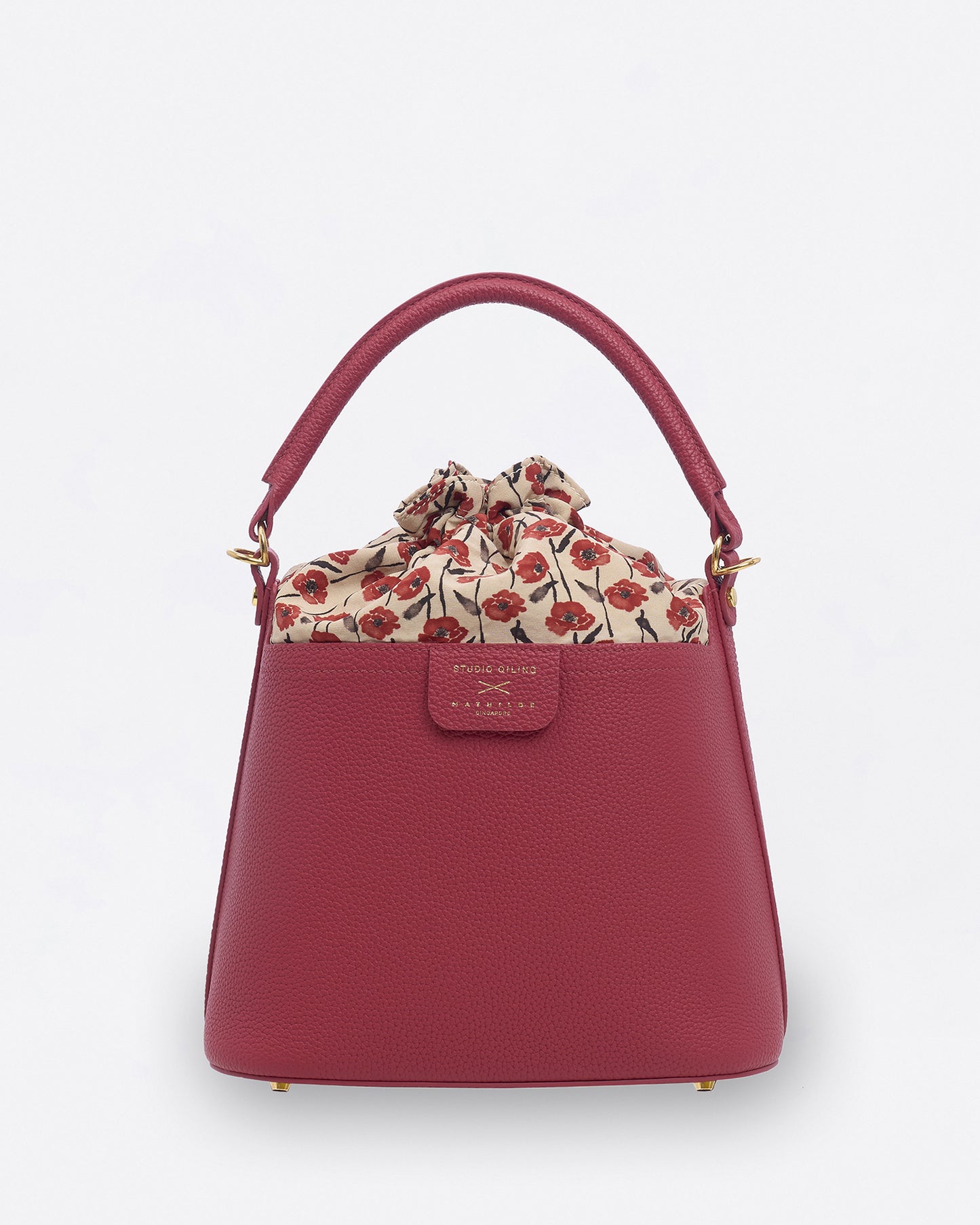 Dancing Poppies Marquetry Bucket Bag Red