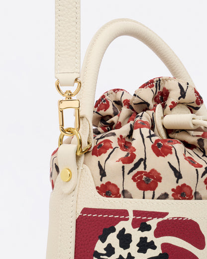 Dancing Poppies Marquetry Mini Bucket Bag Ivory