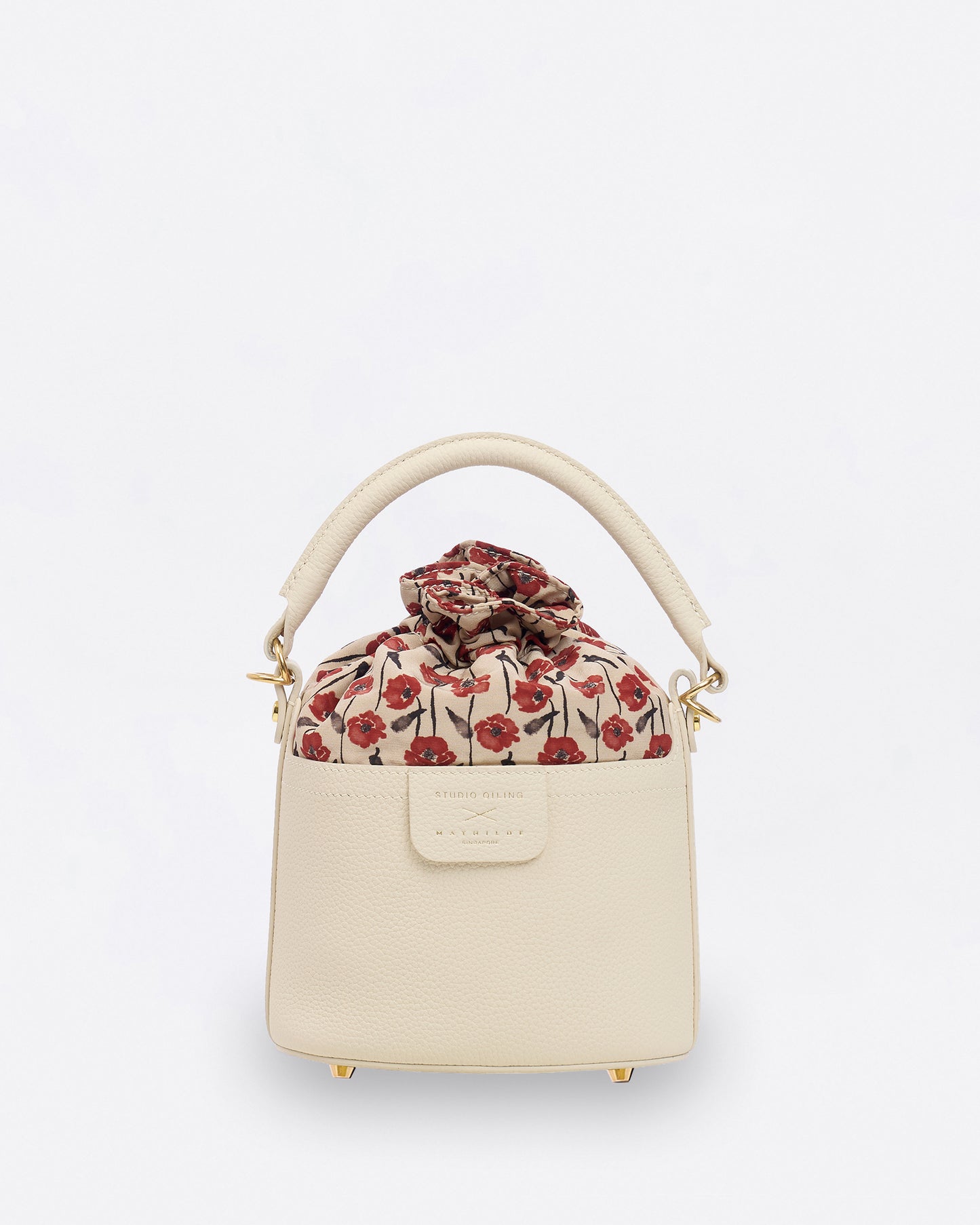Dancing Poppies Marquetry Mini Bucket Bag Ivory
