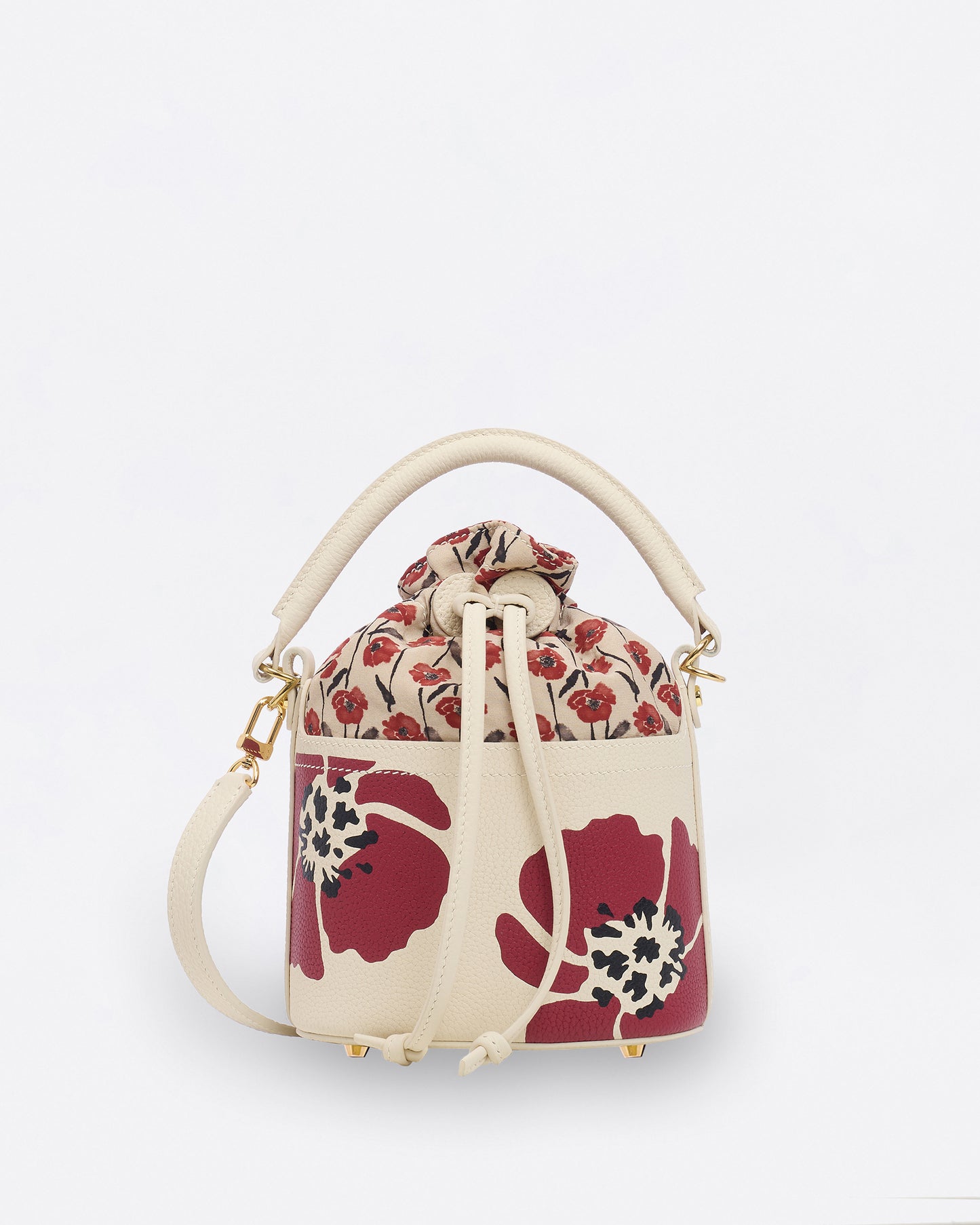 Dancing Poppies Marquetry Mini Bucket Bag Ivory