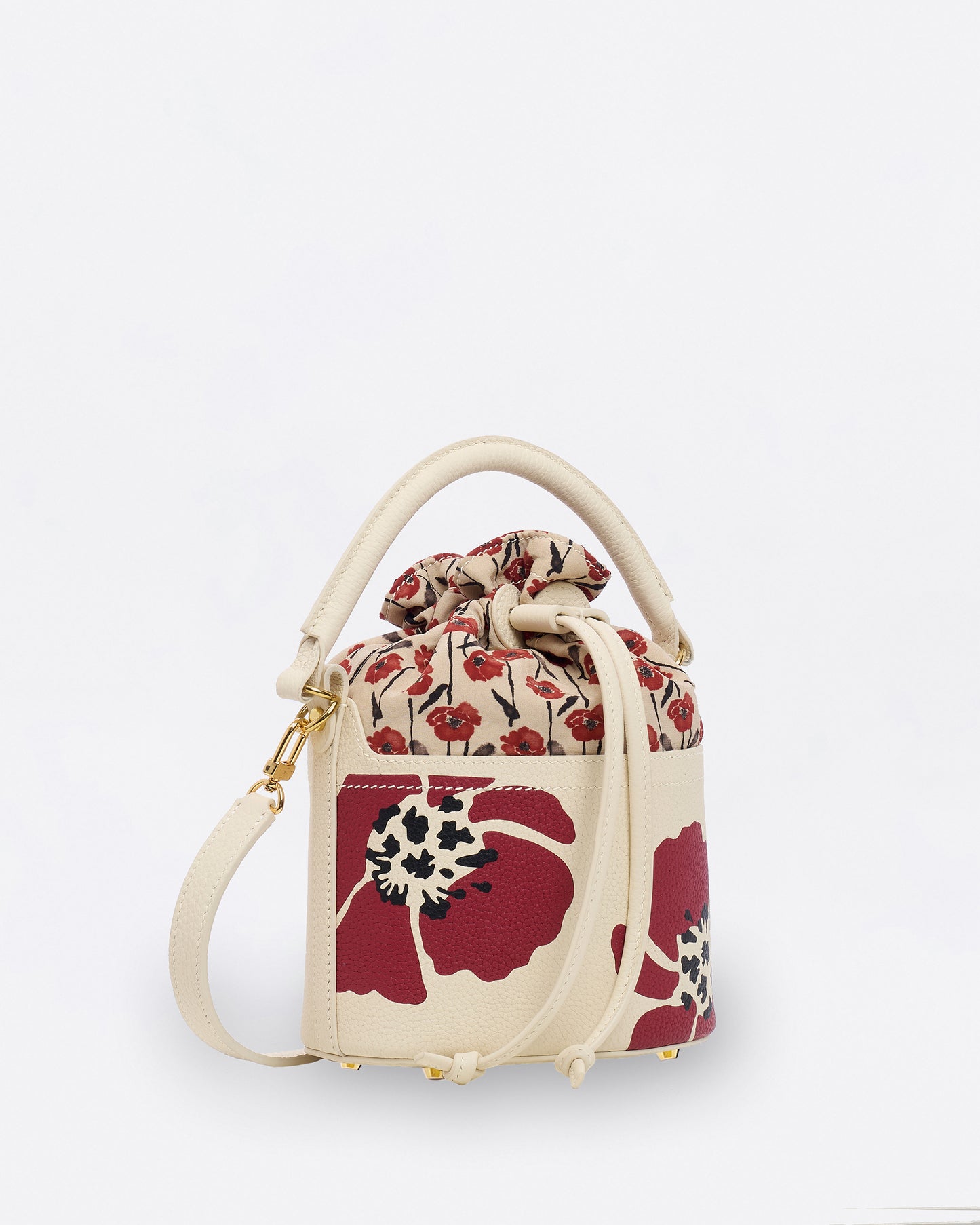 Dancing Poppies Marquetry Mini Bucket Bag Ivory