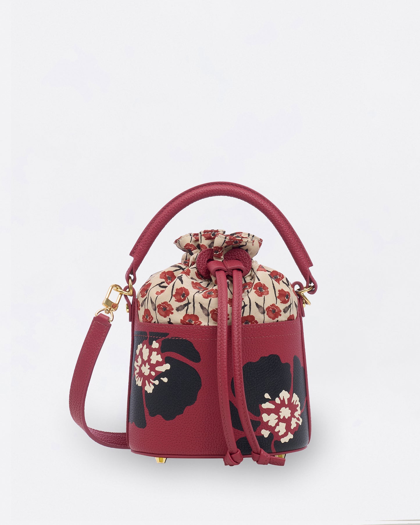 Dancing Poppies Marquetry Mini Bucket Bag Red