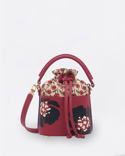 Dancing Poppies Marquetry Mini Bucket Bag Red
