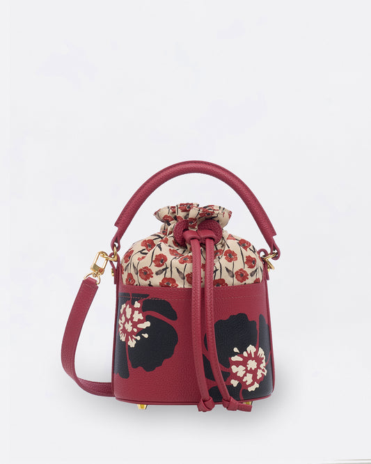 Dancing Poppies Marquetry Mini Bucket Bag Red