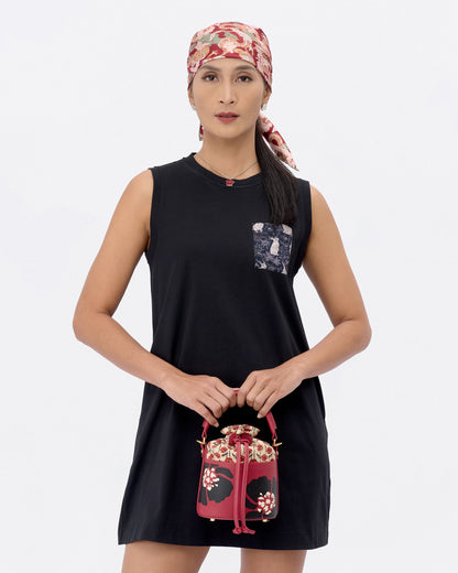 Dancing Poppies Marquetry Mini Bucket Bag Red