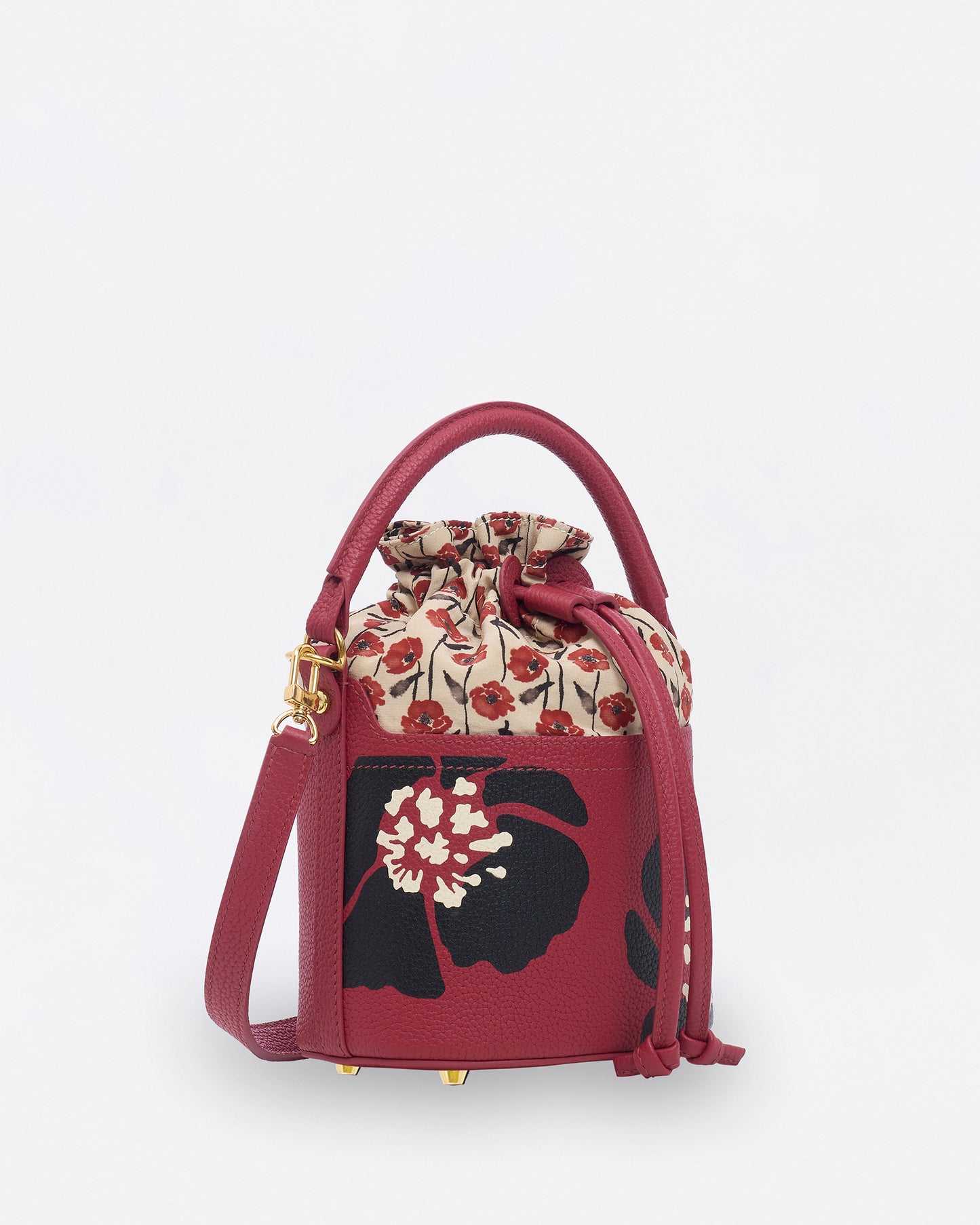 Dancing Poppies Marquetry Mini Bucket Bag Red