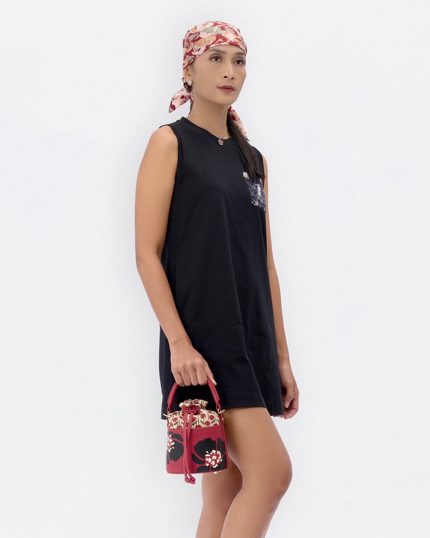 Dancing Poppies Marquetry Mini Bucket Bag Red