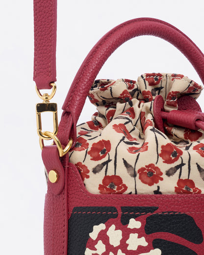 Dancing Poppies Marquetry Mini Bucket Bag Red