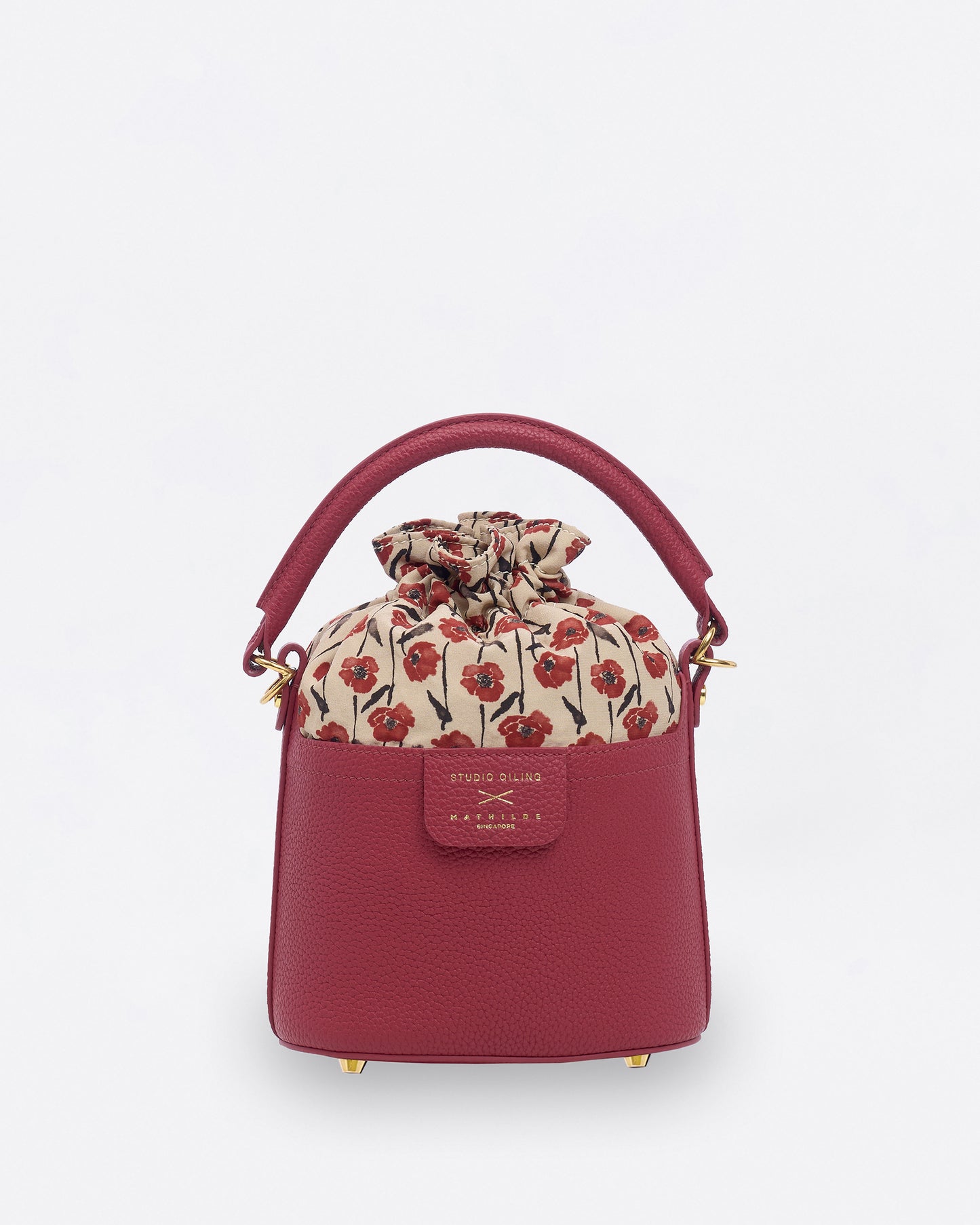 Dancing Poppies Marquetry Mini Bucket Bag Red