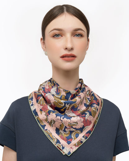 Dragon Scarlet Indigo Double Side Silk Scarf 65