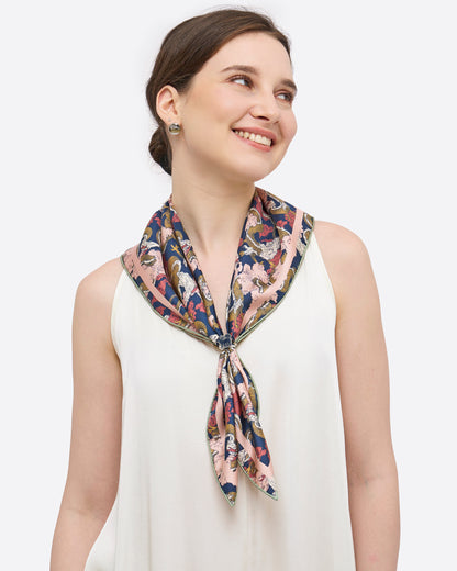 Dragon Scarlet Indigo Double Side Silk Scarf 65