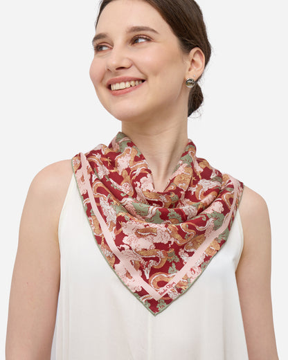 Dragon Scarlet Indigo Double Side Silk Scarf 65