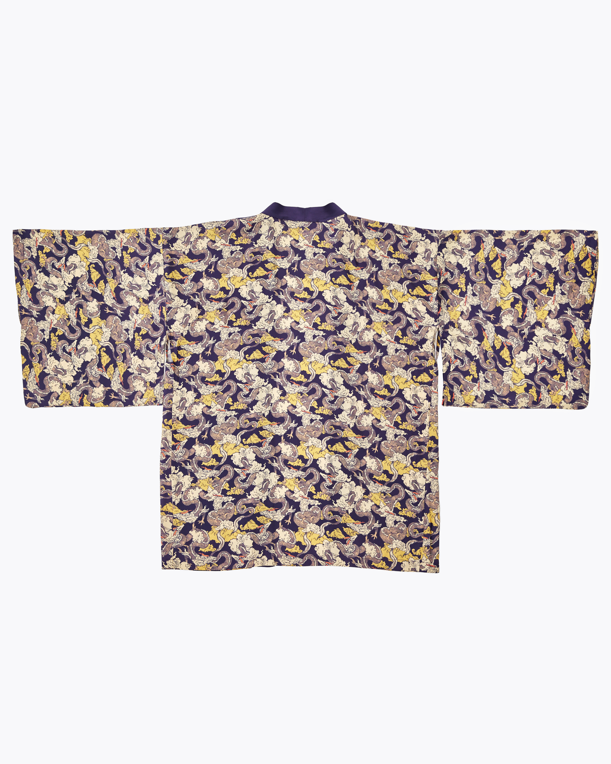 Dragon Golden Eclipse silk blend kimono laid flat — Studio Qiling hand-drawn dragon print luxury kimono jacket Singapore